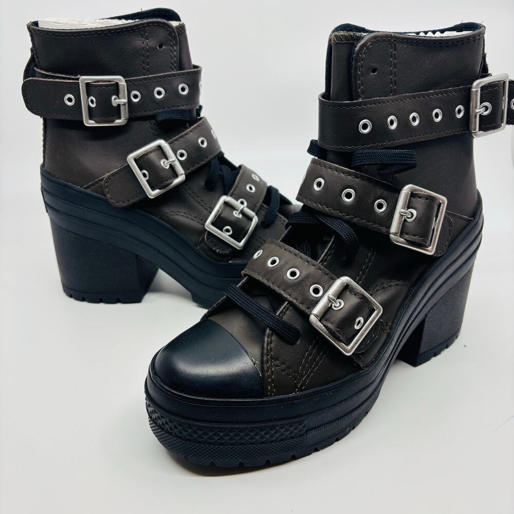 Converse Chuck 70 De Luxe Heel High Boot Womens 6 Brown Leather Belt Buckle NIB